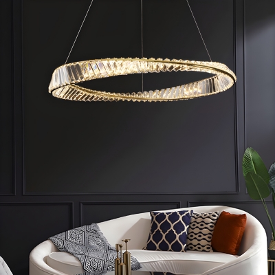 Contemporary Gold LED Chandelier with Clear Crystal Shade - Adjustable Hanging Length