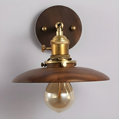 Elegant LED Walnut 1-Light Wall Lamp With Metal Shade for Modern Homes