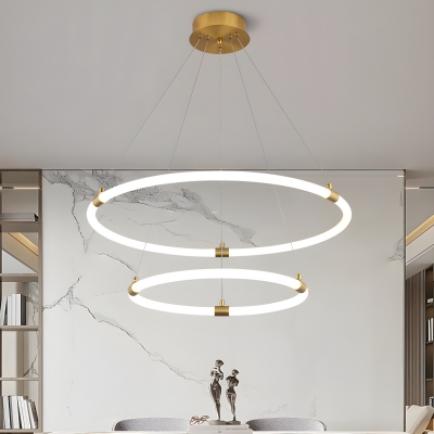 Modern LED Chandelier with Acrylic Shades and Adjustable Hanging Length in Metal