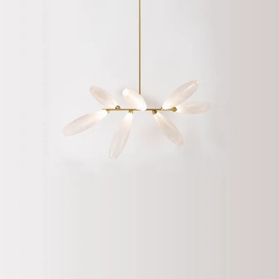 Modern LED Chandeliers in Stylish Brass Fixture with Opalescent Glass Shades