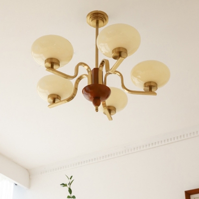 Modern Metal Chandelier with Yellow Glass Shade and LED Lighting