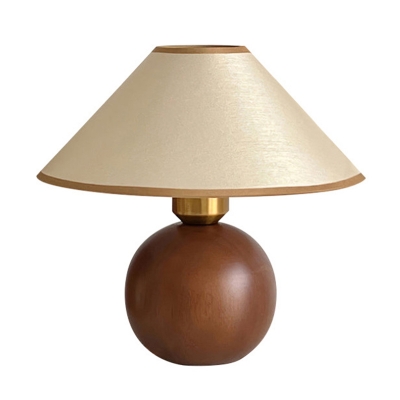 Modern Wood Table Lamp Beige Umbrella Shade Plug-in Electric LED/Incandescent/Fluorescent