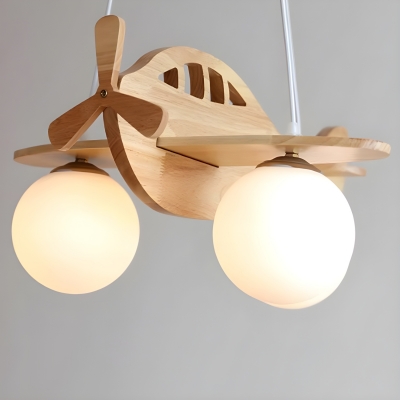 Wood Material 3-Light Modern Chandelier with Glass Shades for Residential Use