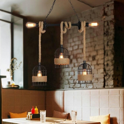 Adjustable Rope Island Light with Iron Shade - Illuminate Your Space with Industrial Elegance