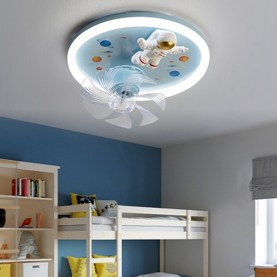 Children's Metal Flushmount Ceiling Fan with Remote Control Dimmable LED Light
