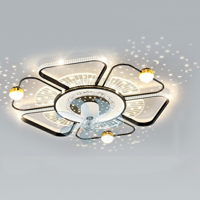 Clear Crystal-style Modern Ceiling Fan with Stepless Dimmable LED Light and Remote Control
