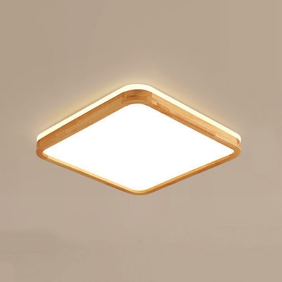 Modern Style Wood Flush Mount Ceiling Light with White Acrylic Shade and LED Bulbs