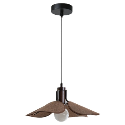 Modern Wood Pendant Light with Adjustable Hanging Length and Brown Fabric Shade