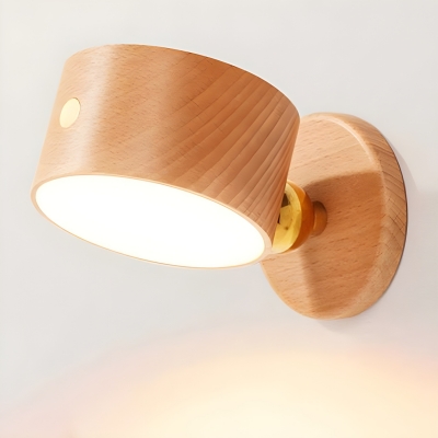 Natural Wood Touch-Controlled Wall Sconce with Ambient LED Lighting - Modern Style