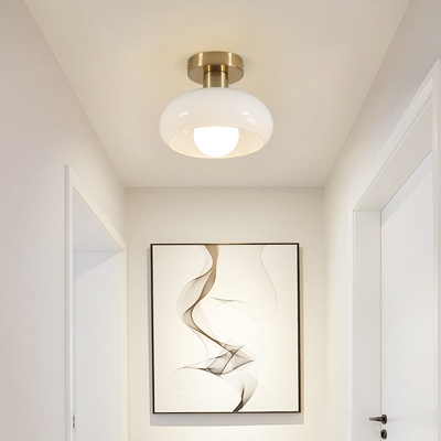 White Glass Semi-Flush Mount Ceiling Light with Single LED/Incandescent/Fluorescent Bulb