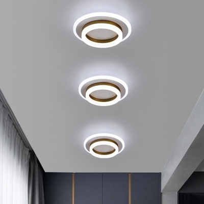 White Modern Flush Mount Ceiling Light with Acrylic Shade & 2 LED Bulbs