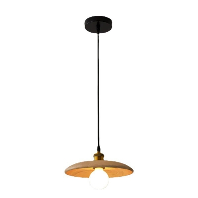 Modern Metal Pendant with Adjustable Hanging Length and Solid Wood Shade