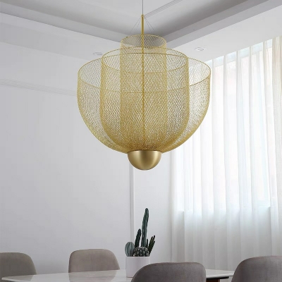 Stylish Modern Chandelier with Adjustable Hanging Length and LED Bulbs in Iron Shade