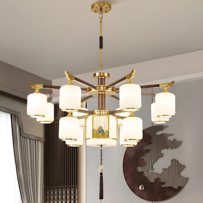 Elegant Modern Metal Chandelier with LED Lights and Glass Shades - Perfect for Residential Use