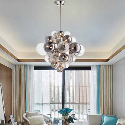 Modern Chrome Metal Chandelier with Clear Glass Shades and LED Bulbs