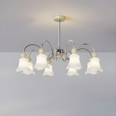 Modern White Glass Shade Chandelier with LED Lights and Direct Wired Electric Connection