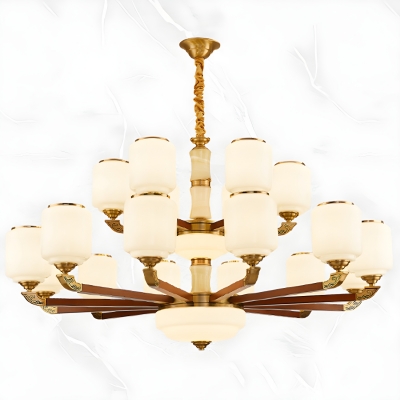Modern Wood Chandelier with Glass Shades and Adjustable Length Hanging for Residential Use