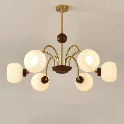 Contemporary Modern Metal Chandelier with White Glass Shades