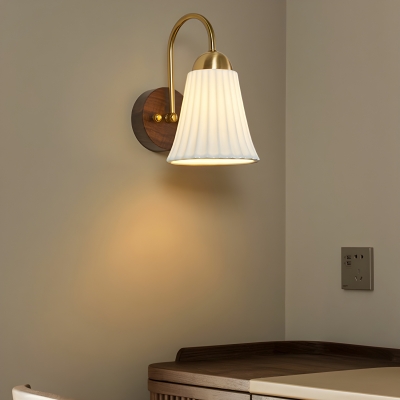 Elegant White Ceramic Shade Wooden Modern Wall Lamp Combo With LED/Incandescent/Fluorescent Light