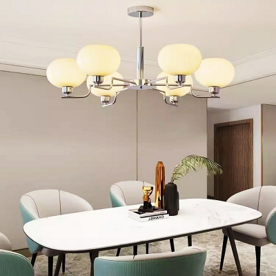 Modern Metal Chandelier with White Glass Shades and Adjustable Hanging Length for Residential Use