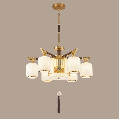 Elegant Modern Metal Chandelier with LED Lights and Glass Shades - Perfect for Residential Use