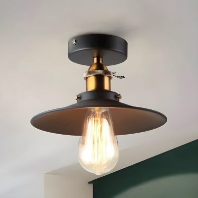 Industrial Black Metal Semi-Flush Mount Ceiling Light with Iron Shade
