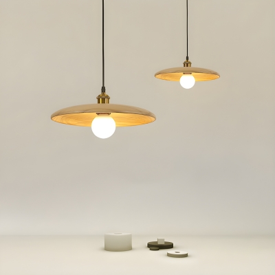 Modern LED Pendant Light with Solid Wood Shade for Residential Use