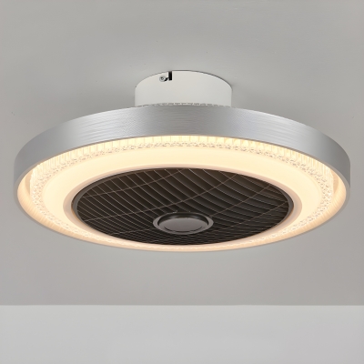 Modern Metal Flushmount Ceiling Fan with Remote Control & LED Lights