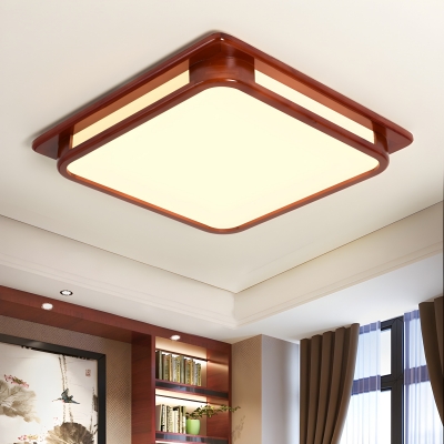Modern Walnut Wood LED Flush Mount Ceiling Light with Acrylic Shade