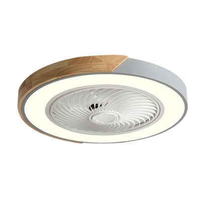 Modern White LED Ceiling Fan with Stepless Dimming, Remote Control