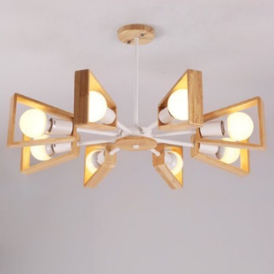 Modern Wood Chandelier with Solid Wood Shades - LED/Incandescent/Fluorescent Compatible