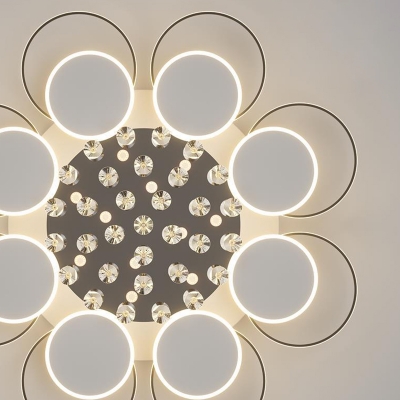 Black Modern Semi-Flush Mount Circle Ceiling Light with Crystal Accents