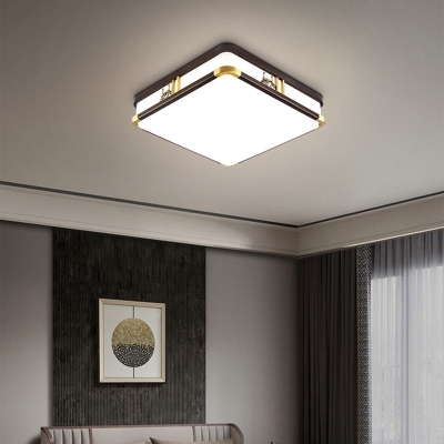 Modern Wood Flush Mount Ceiling Light with 3 Color LED Bulbs and Acrylic Shade