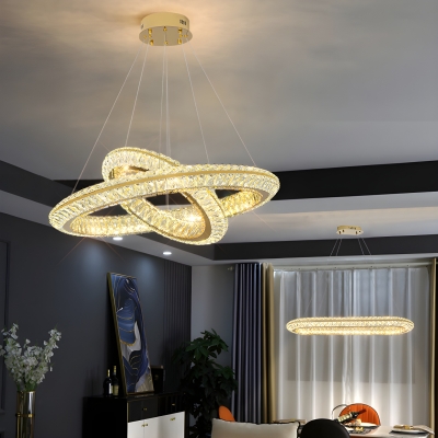 Opalescent Glass Gold Modern Chandelier with Adjustable Hanging Length