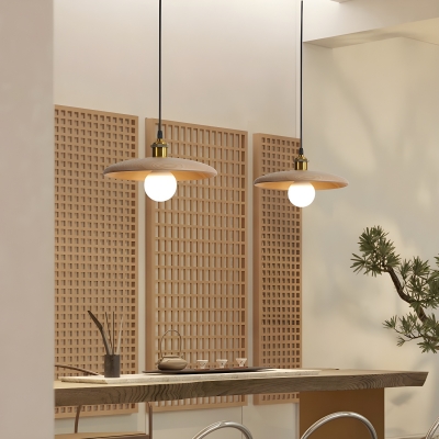 Modern LED Pendant Light with Solid Wood Shade for Residential Use