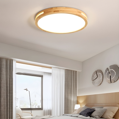 Wood Flush Mount LED Bulb Modern Close To Ceiling Light with Dimming Feature and Acrylic Shade