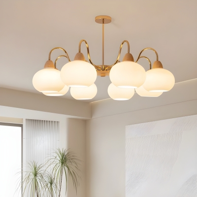 Modern Metal Chandelier with Downward LED lighting and Glass Shades