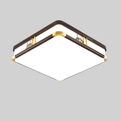 Modern Wood Flush Mount Ceiling Light with 3 Color LED Bulbs and Acrylic Shade