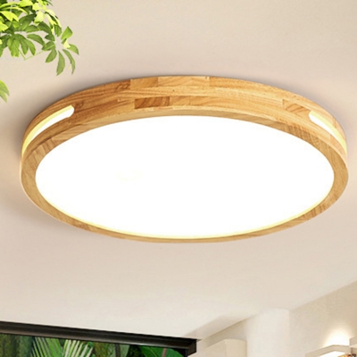 Wood Flush Mount LED Bulb Modern Close To Ceiling Light with Dimming Feature and Acrylic Shade