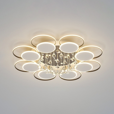 Black Modern Semi-Flush Mount Circle Ceiling Light with Crystal Accents