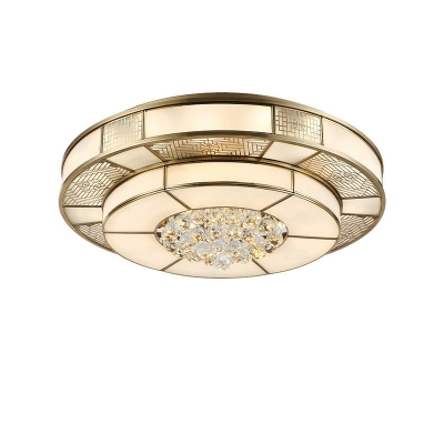 Elegant Gold Colonial Style LED Bulb Flush Mount Ceiling Light with Crystal Component