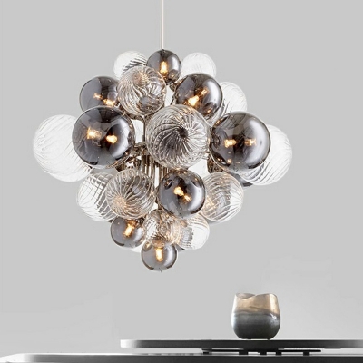 Modern Chrome Metal Chandelier with Clear Glass Shades and LED Bulbs