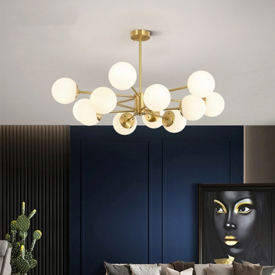 Modern Metal Chandelier with White Glass Shade and Adjustable Hanging Length