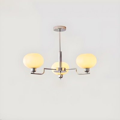 Modern Metal Chandelier with White Glass Shades and Adjustable Hanging Length for Residential Use