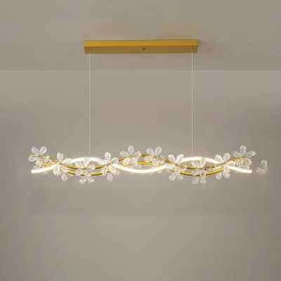 Modern Metal Island Light with White Shade, LED Bulbs and Clear Crystal Component