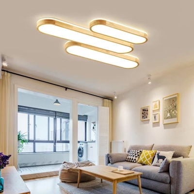 Modern Wood Flush Mount LED Ceiling Light with Acrylic Shade