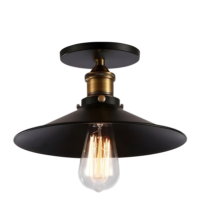 Industrial Black Metal Semi-Flush Mount Ceiling Light with Iron Shade