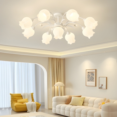 Modern Chandelier with Adjustable Hanging Length and White Glass Shades for Residential Use