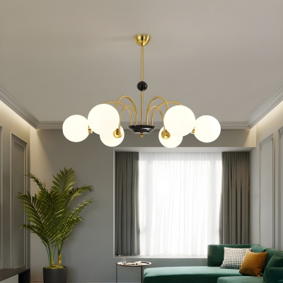 Modern Simple Chandelier with White Glass Shades for Living Room