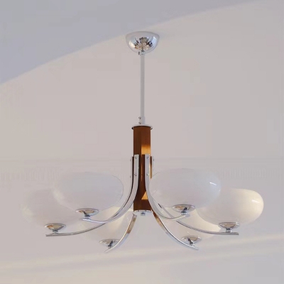 Opalescent Glass Shade Modern Chandelier - Sleek and Elegant Adjustable Hanging Light Fixture